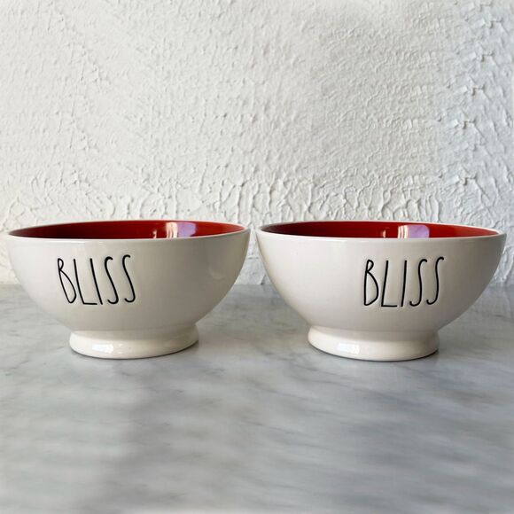 Rae Dunn Magenta BLISS Set of 2 Ivory/Red Interior Ice Cream/Cereal Bowls 5.5" - Picture 2 of 8